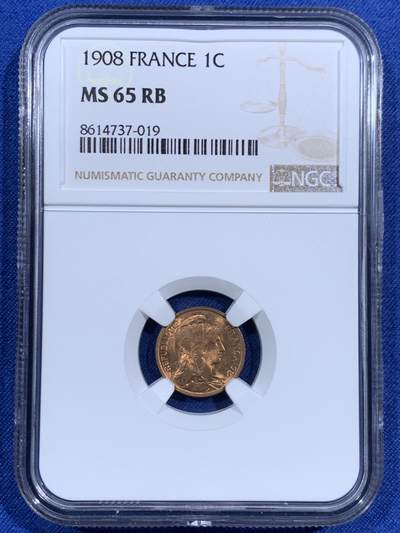 《竞宝斋》第471场 周日，周一，周二 3场连拍 （全场包邮）欢迎送拍 - NGC MS65RB 法国1908年玛丽安娜头像1生丁铜币