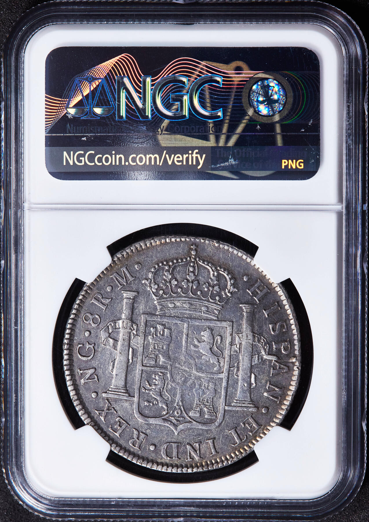 【俄甄集藏】2026年(049)03-18星期三 晚 19:30 全场包邮 西属危地马拉1821年费迪南七世NG M版8里亚尔双柱大银币，NGC AU53，原味老包浆，打制周正，味道佳