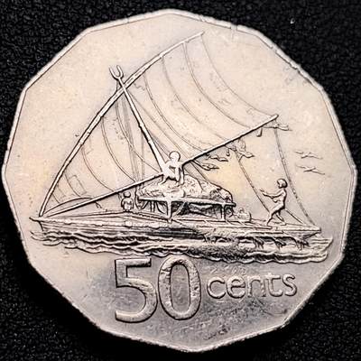 泉币菌-第211场-拍品多 请提前出价（工作最近较忙 发货不及时，望理解） - 帆船 青年女王 1975年 斐济50分镍币 26.5毫米 6.5克