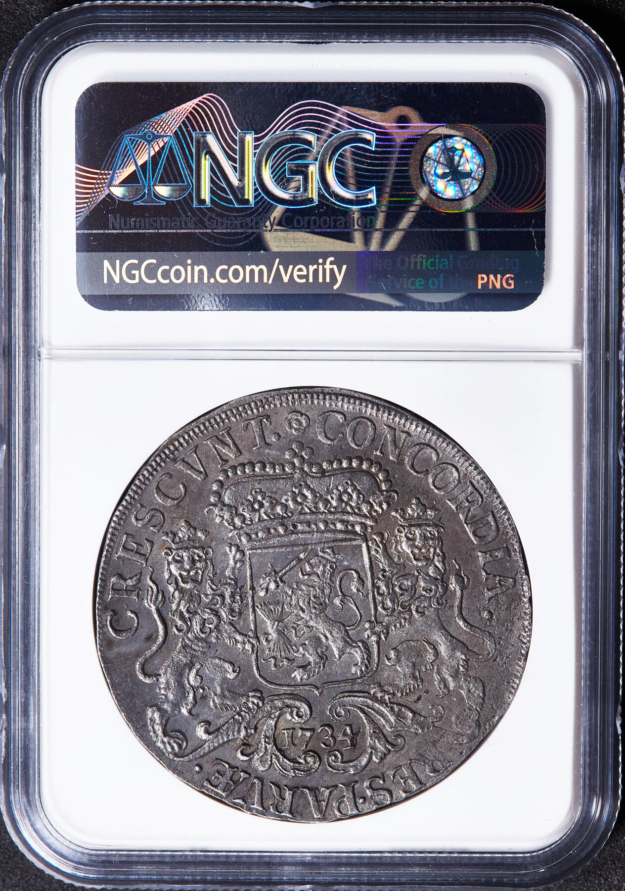 【俄甄集藏】2026年(049)03-18星期三 晚 19:30 全场包邮 尼德兰共和国1734年荷兰-奥弗莱塞尔省马剑1杜卡特大银币，NGC UNCD，原味酱彩老包浆，名誉品种，疑似错杀