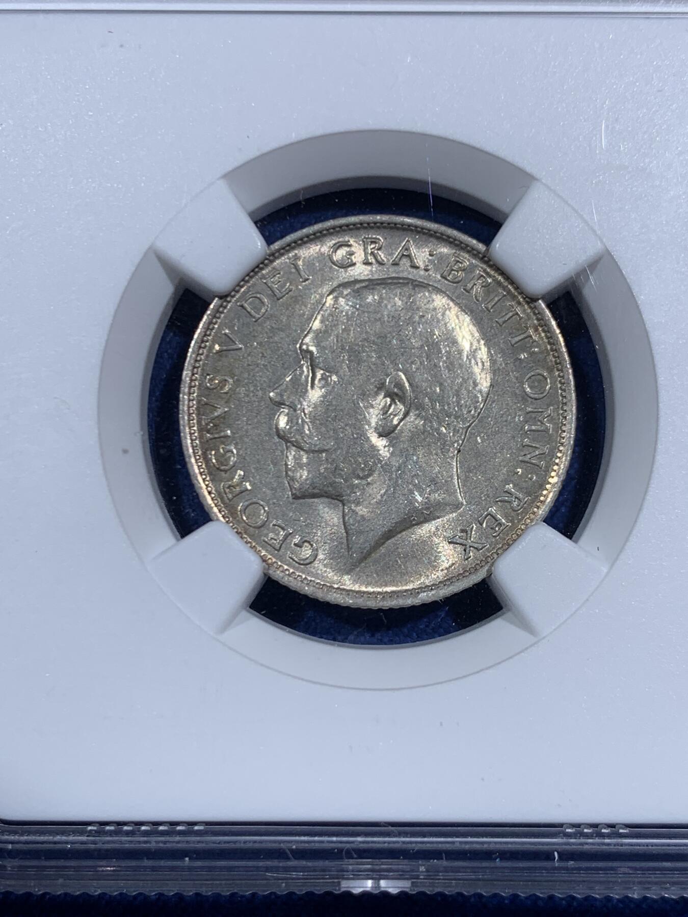 《竞宝斋》第471场 周日，周一，周二 3场连拍 （全场包邮）欢迎送拍 NGC MS63 英国1915年乔治五世1先令 早期高银版 原光原味 好看的狮子