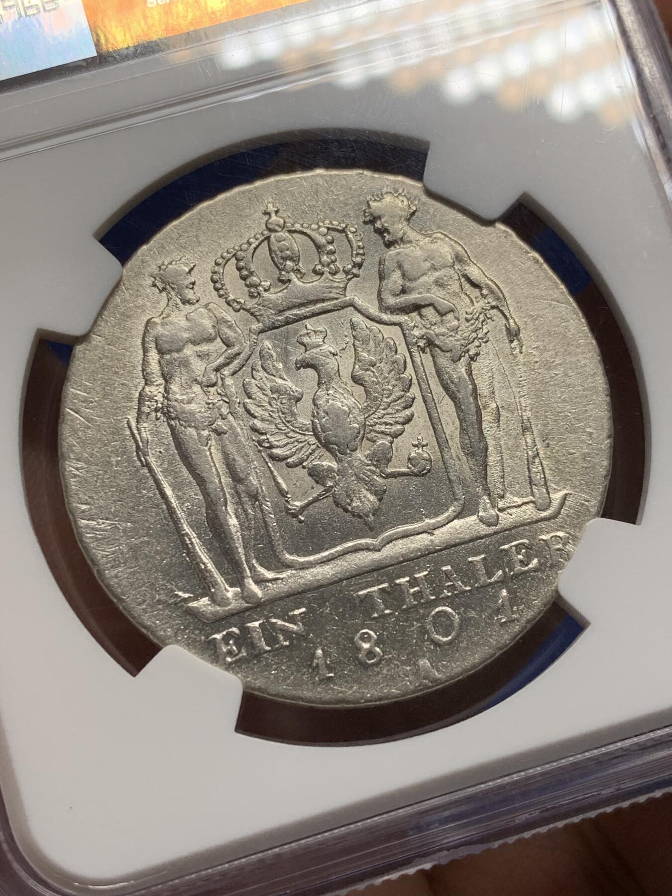 《竞宝斋》第471场 周日，周一，周二 3场连拍 （全场包邮）欢迎送拍 NGC AU55 普鲁士王国 1801A 腓特烈·威廉三世 1泰勒银币 野人扶盾