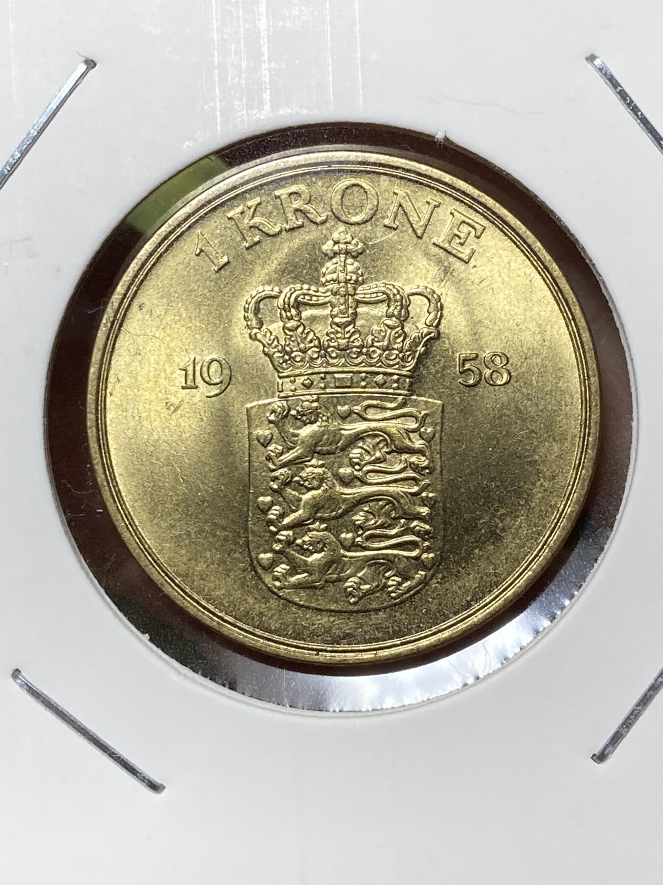 2026年第三十六场(总第二百零五场）外国精品纸夹币场(免佣金) 原光好品–丹麦王国🇩🇰1958年1克朗(弗雷德里克九世第二版，C; S版)