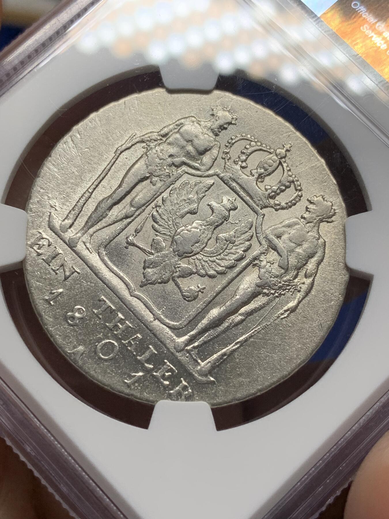 《竞宝斋》第471场 周日，周一，周二 3场连拍 （全场包邮）欢迎送拍 NGC AU55 普鲁士王国 1801A 腓特烈·威廉三世 1泰勒银币 野人扶盾