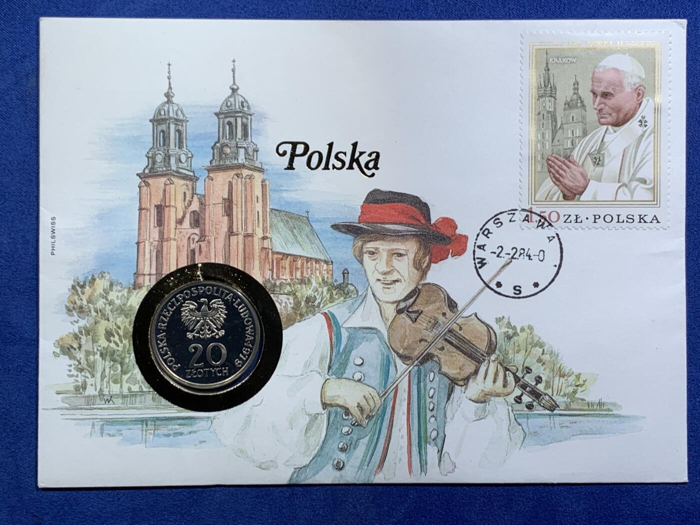 《竞宝斋》第471场 周日，周一，周二 3场连拍 （全场包邮）欢迎送拍 PROBA 样币少见 波兰1979年20兹罗提纪念币邮币封