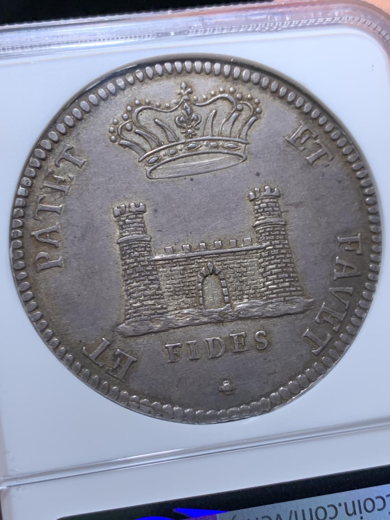 《竞宝斋》第471场 周日，周一，周二 3场连拍 （全场包邮）欢迎送拍 唯一冠军分 NGC AU58 意大利 1708年  托斯卡纳大公国  科西莫三世 城堡泰勒大银币 币胚完整全深打 少之又少 裸币意大利拍卖2W购入 高点极好 低评明显