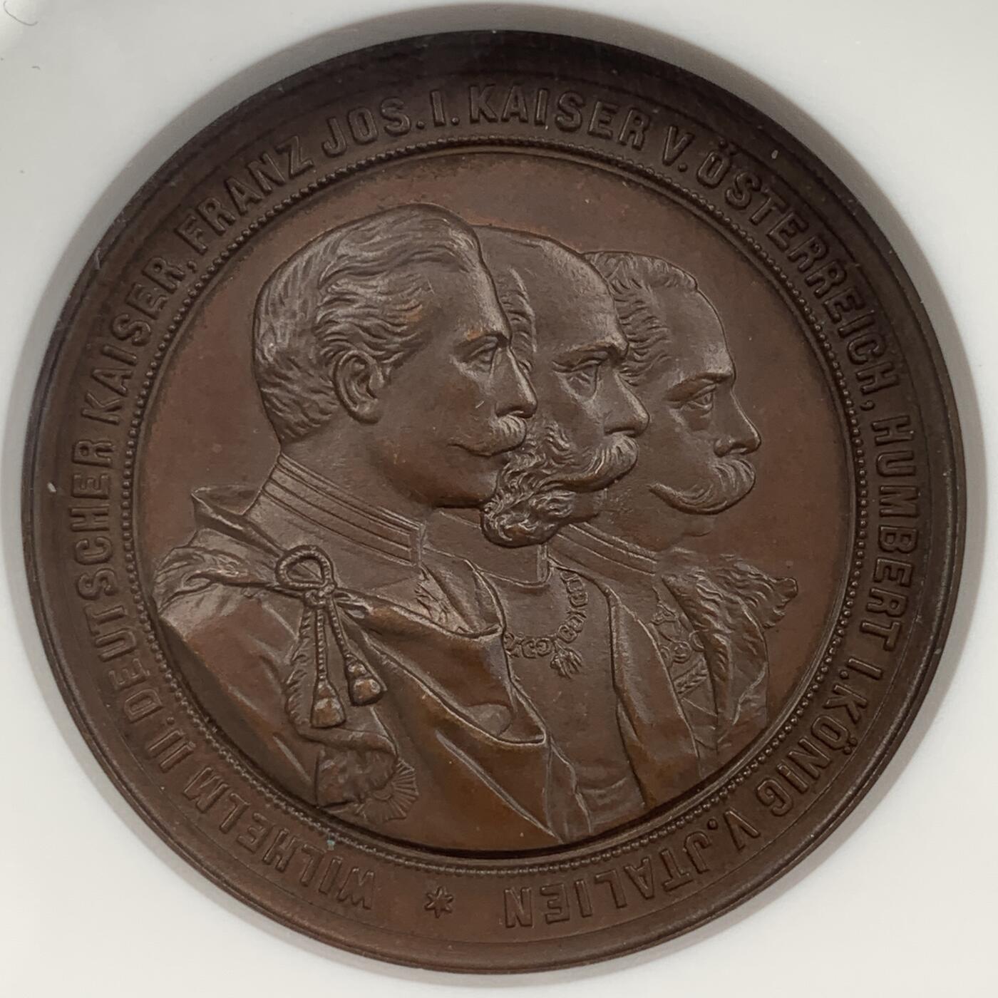 掌中浮雕-藏着的欧洲第055场 NGC MS65 ：1892年德国、奥地利、意大利三国同盟纪念铜章，42mm