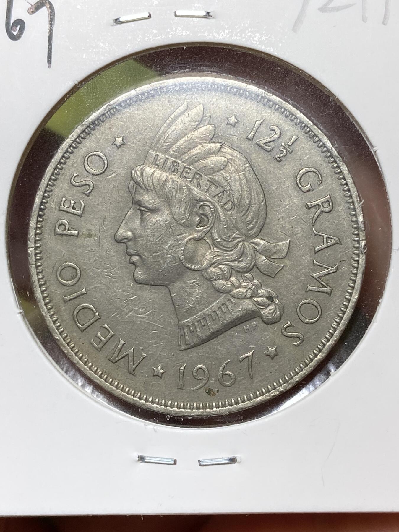 2026年第三十六场(总第二百零五场）外国精品纸夹币场(免佣金) 少见–多米尼加共和国🇩🇴1967年1/2比索(1937年–1975年第二版，首发年仅发行2年)