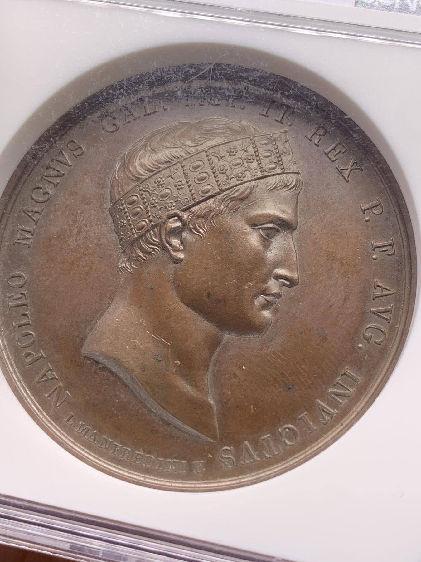 《竞宝斋》第471场 周日，周一，周二 3场连拍 （全场包邮）欢迎送拍 NGC MS63BN 法国1809年拿破仑一世瓦格拉姆战役纪念铜章 正面拿皇头像 稀缺 加厚盒