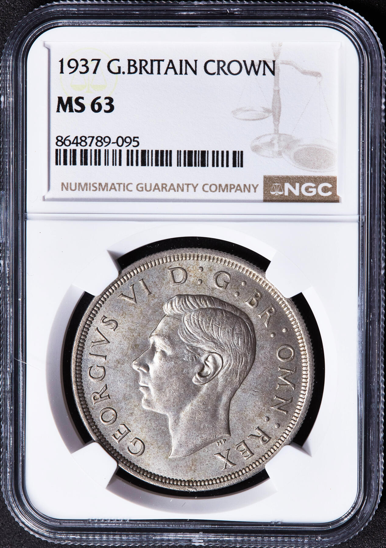 【俄甄集藏】2026年(049)03-18星期三 晚 19:30 全场包邮 英国1937年乔治六世国徽版1克朗大银币，NGC MS63，黄油彩包浆，转光品相，经典品种