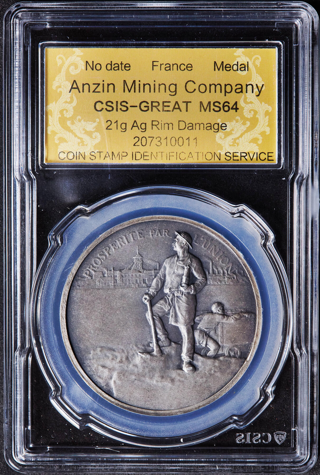 【俄甄集藏】2026年(049)03-18星期三 晚 19:30 全场包邮 法国19世纪安赞矿业公司股东大会纪念银章，信泰 MS64，酱彩老包浆，稀少品种