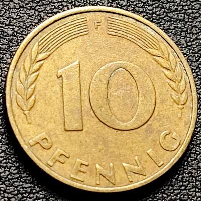 泉币菌-第211场-拍品多 请提前出价（工作最近较忙 发货不及时，望理解） - 联邦德国1950年 10芬尼硬币 橡树麦穗  银行版 21.5mm