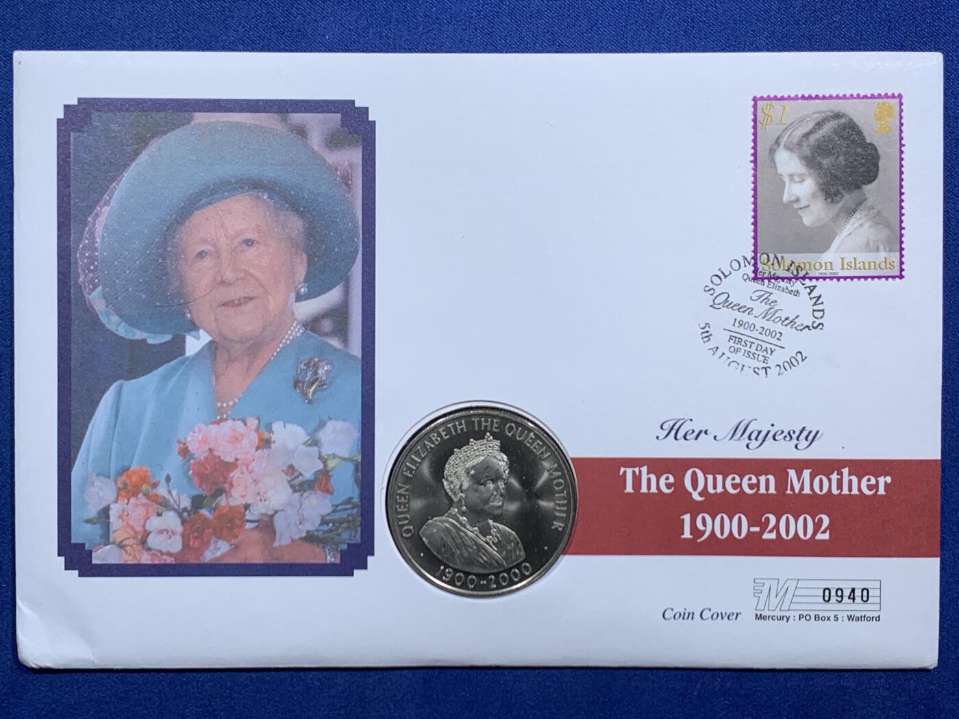 《竞宝斋》第471场 周日，周一，周二 3场连拍 （全场包邮）欢迎送拍 英属圣赫勒拿2000年女王母亲100周岁50便士纪念币，邮币首日封编号0940