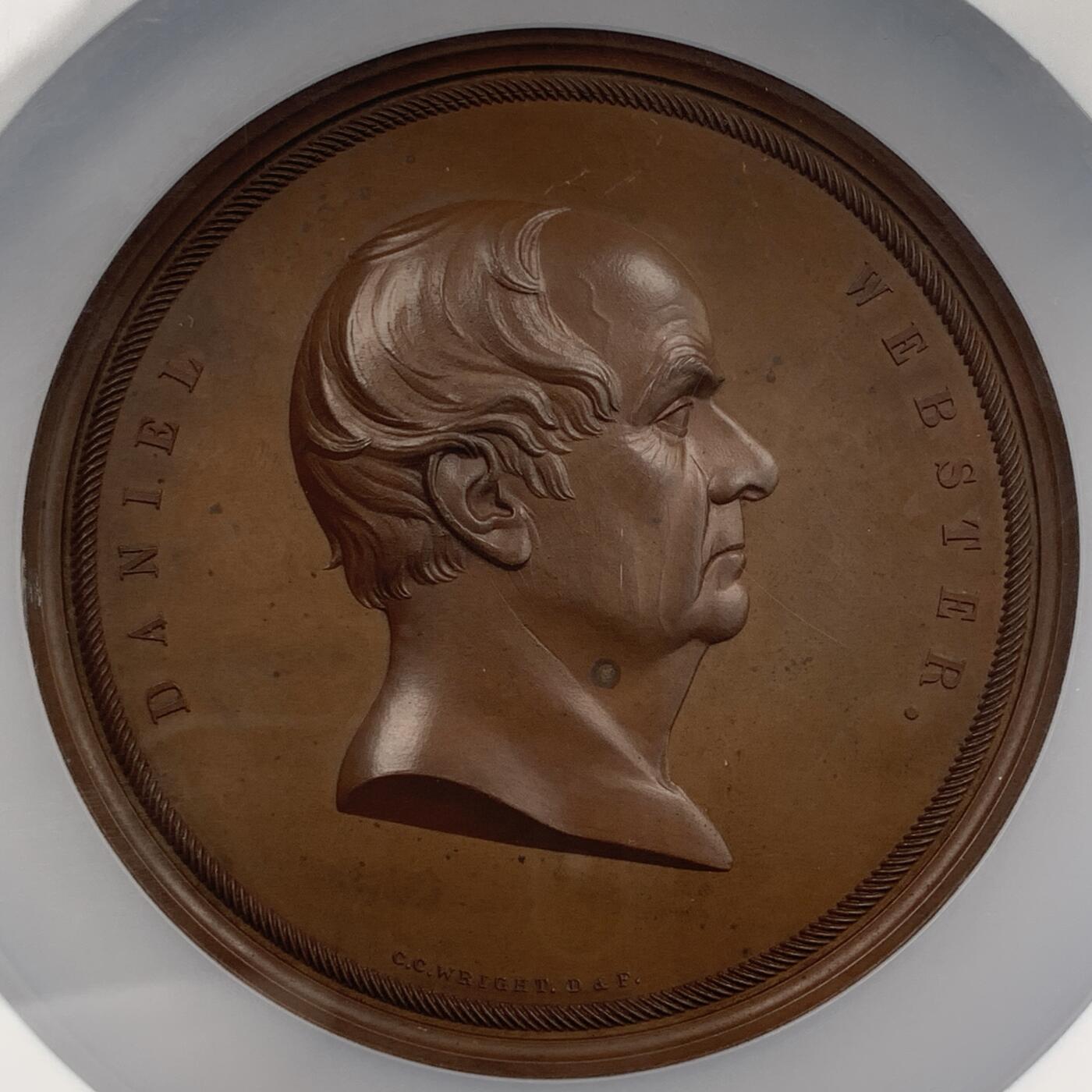 掌中浮雕-藏着的欧洲第055场 NGC MS64 : 19世纪美国古典大铜章丹尼尔.韦伯斯特铜章，77mm