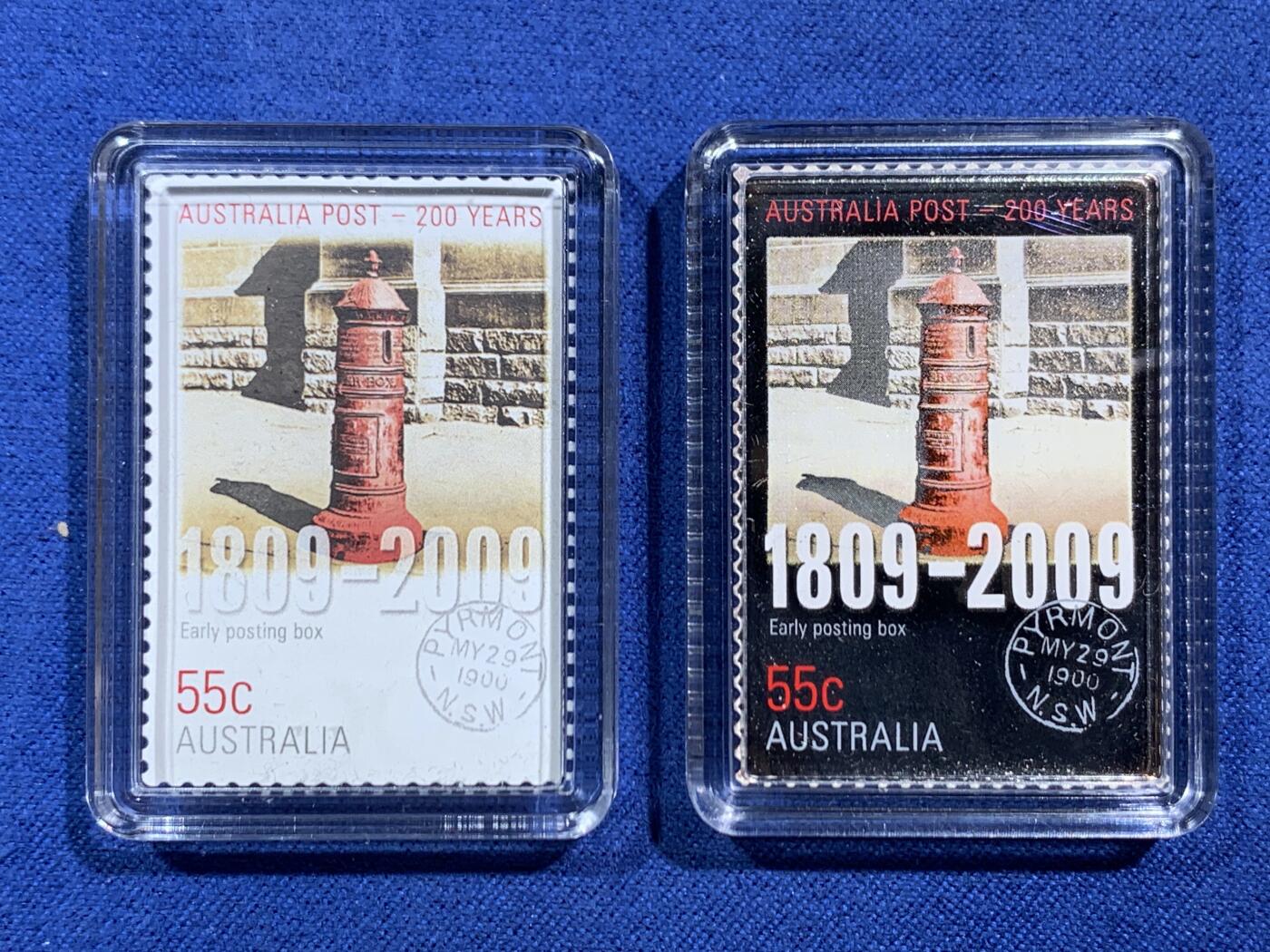 《竞宝斋》第471场 周日，周一，周二 3场连拍 （全场包邮）欢迎送拍 澳大利亚2009年55分彩色精制银币邮票套 邮筒200年纪念 999银15.573克 发行量9千 盒证全