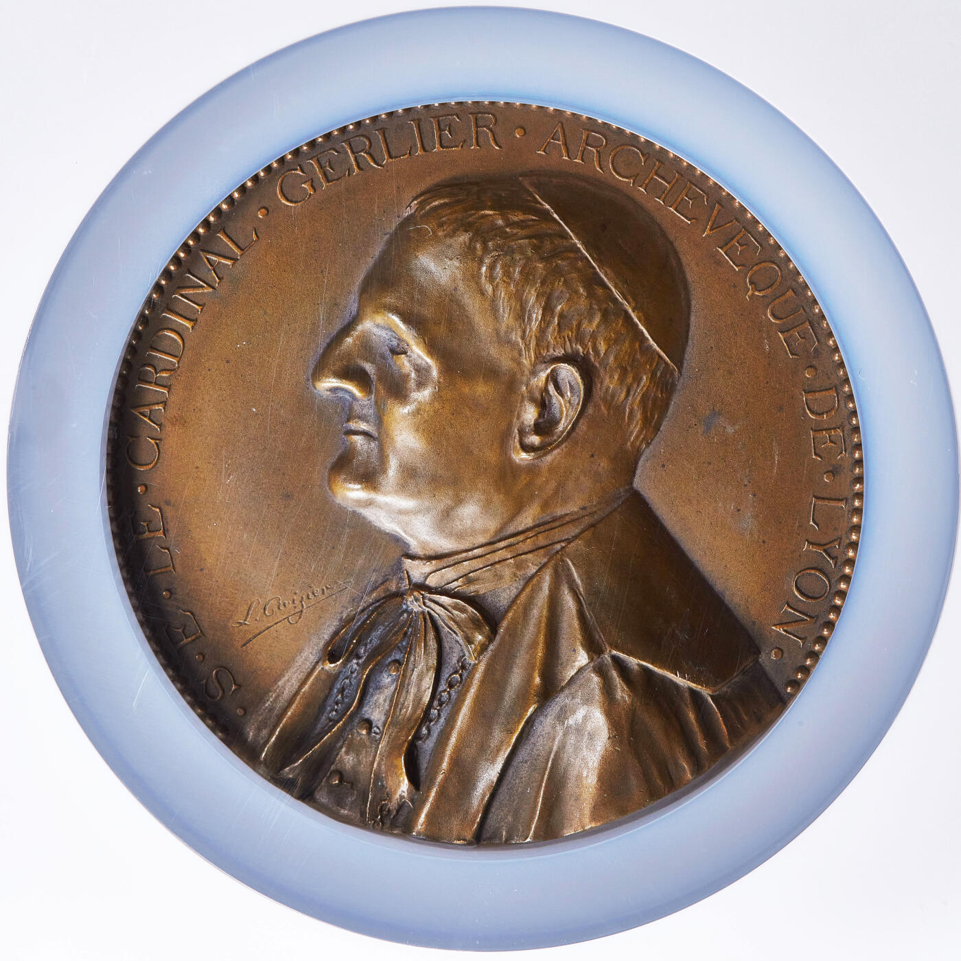 【俄甄集藏】2026年(049)03-18星期三 晚 19:30 全场包邮 法国1926年纪念里昂总主教塞·勒·热利耶枢机担任司铎50周年大铜章，NGC MS64，高浮雕，巧克力包浆，设计精美，直径：81mm，丰饶角铭