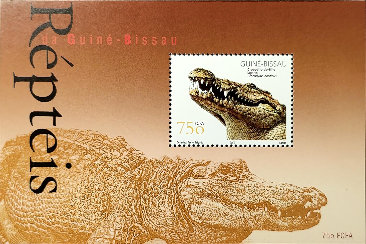 ↓君缘收藏762期☞钱币邮品↓无佣金、可寄存、满30元包邮  几内亚比绍邮票，2002年爬行动物·尼罗鳄邮票小型张