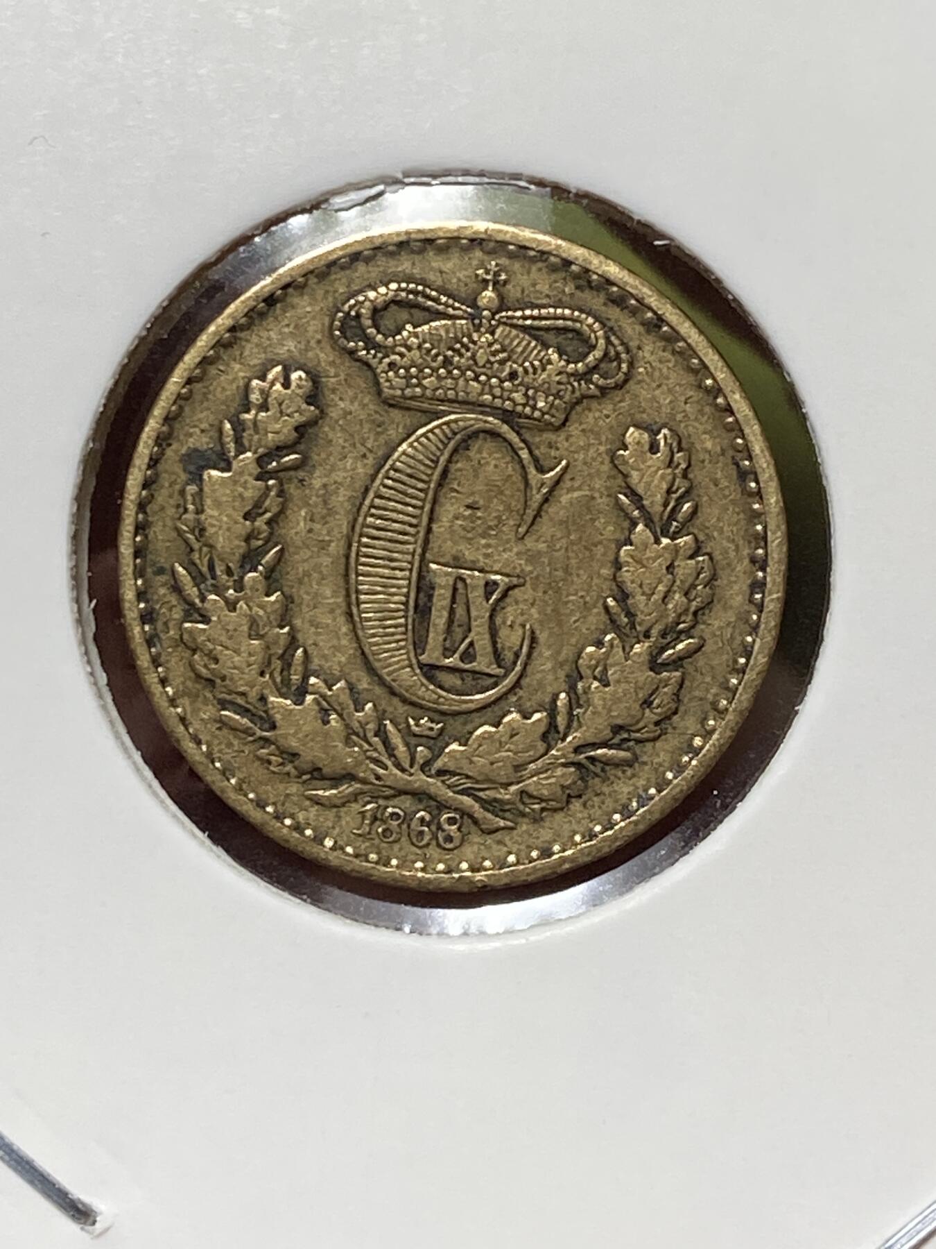 2026年第三十六场(总第二百零五场）外国精品纸夹币场(免佣金) 丹麦王国🇩🇰1868单年份1/2国家货币斯基林(克里斯蒂安九世时期，c版皇冠标哥本哈根造)