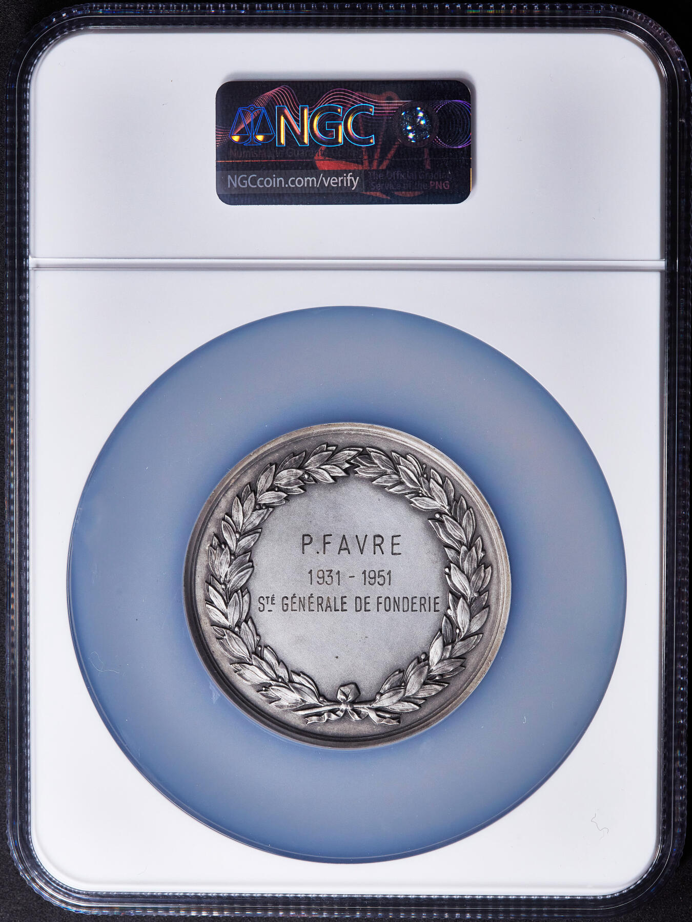 【俄甄集藏】2026年(049)03-18星期三 晚 19:30 全场包邮 法国1951年工业女神站像埃纳省工业协会镀银大铜章，NGC MS63，直径58mm，丰饶角铭，授予P·法尔夫表彰在铸造行业20年服务的贡献，雕刻师博雷尔作品