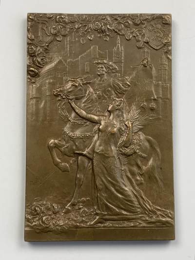 掌中浮雕-藏着的欧洲第055场 -  1913年比利时根特世博会法国参展纪念矩形铜章，52*80mm