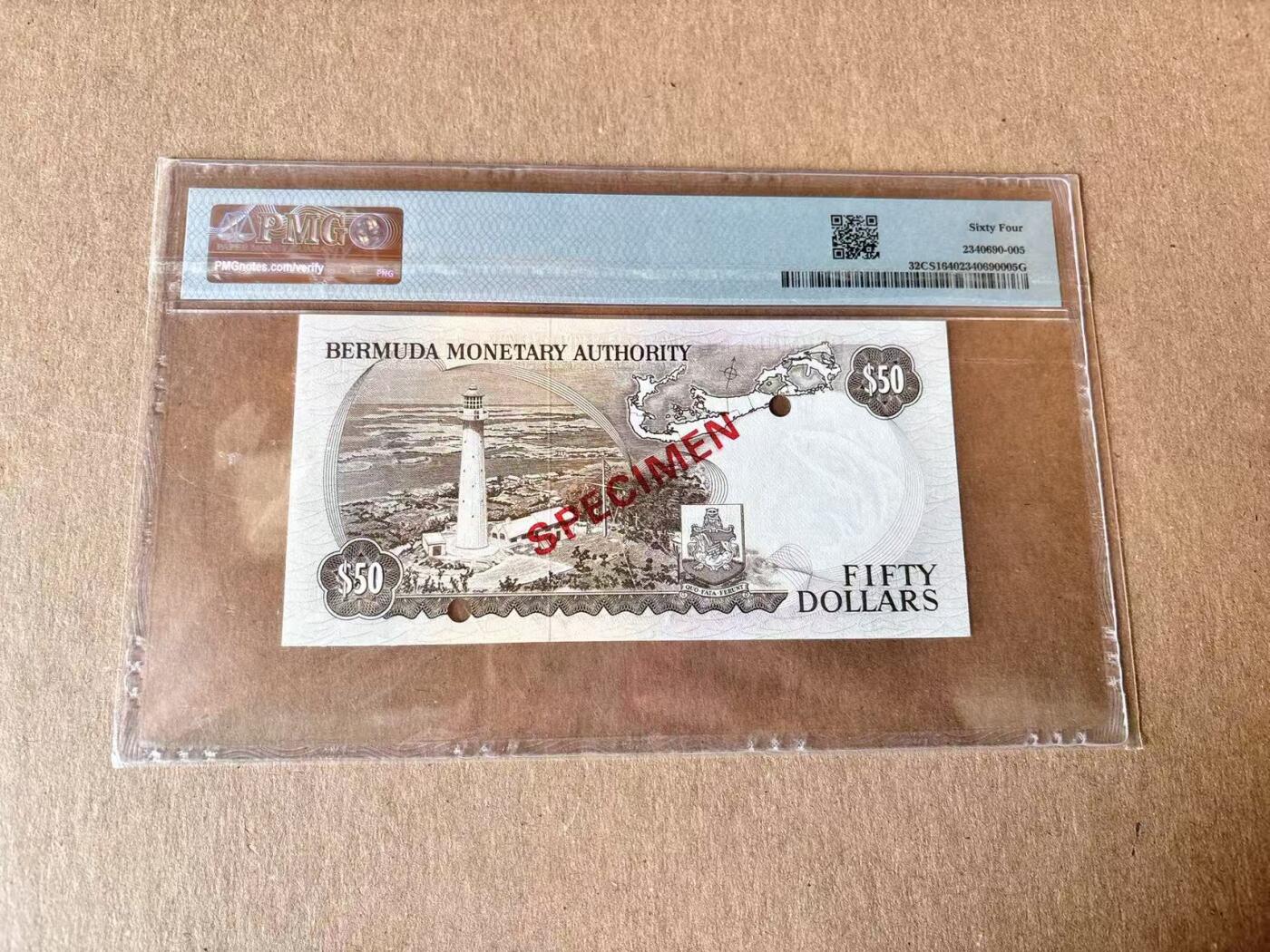 【Blue Auction】世界纸币精拍第795期——18级TOP拍卖/信誉/品质/专业/高效💫 【样钞】百慕大 1978-84年50元 高冠女王 PMG64 海景