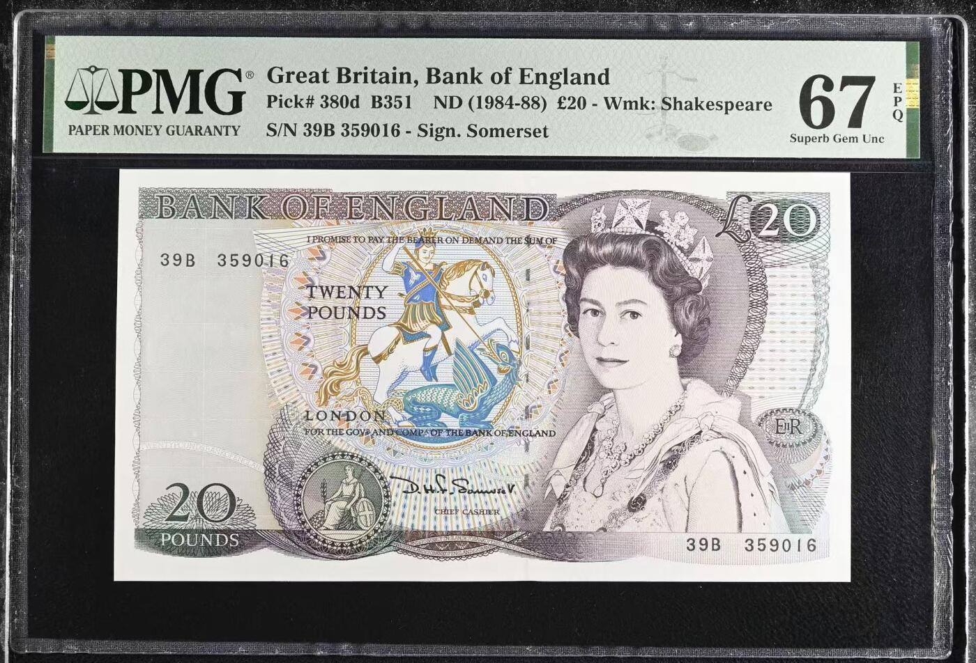 《外钞收藏家》第六百一十八期（精品场）（长期征集拍品、欢迎藏友们联系合作） 1984-88年英国D序列20镑 PMG67 无47