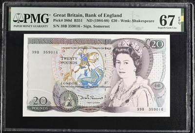 《外钞收藏家》第六百一十八期（精品场）（长期征集拍品、欢迎藏友们联系合作） - 1984-88年英国D序列20镑 PMG67 无47