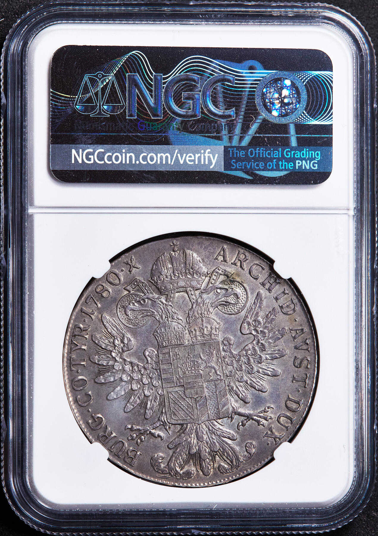 【俄甄集藏】2026年(049)03-18星期三 晚 19:30 全场包邮 神圣罗马帝国-奥地利1780年原铸版玛利亚·特蕾莎皇后SF版1泰勒大奶妈银币，NGC AU58，京茨堡造币厂出品，黄油酱彩老包浆，原光品相，细节犀利，疑似低评，原铸版有这种品相十分难得