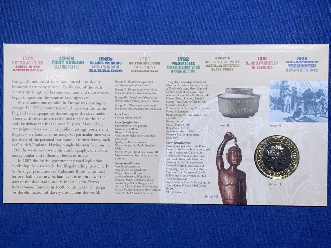 《竞宝斋》第471场 周日，周一，周二 3场连拍 （全场包邮）欢迎送拍 英国2007年废奴运动200周年2英镑双色纪念币，邮币封