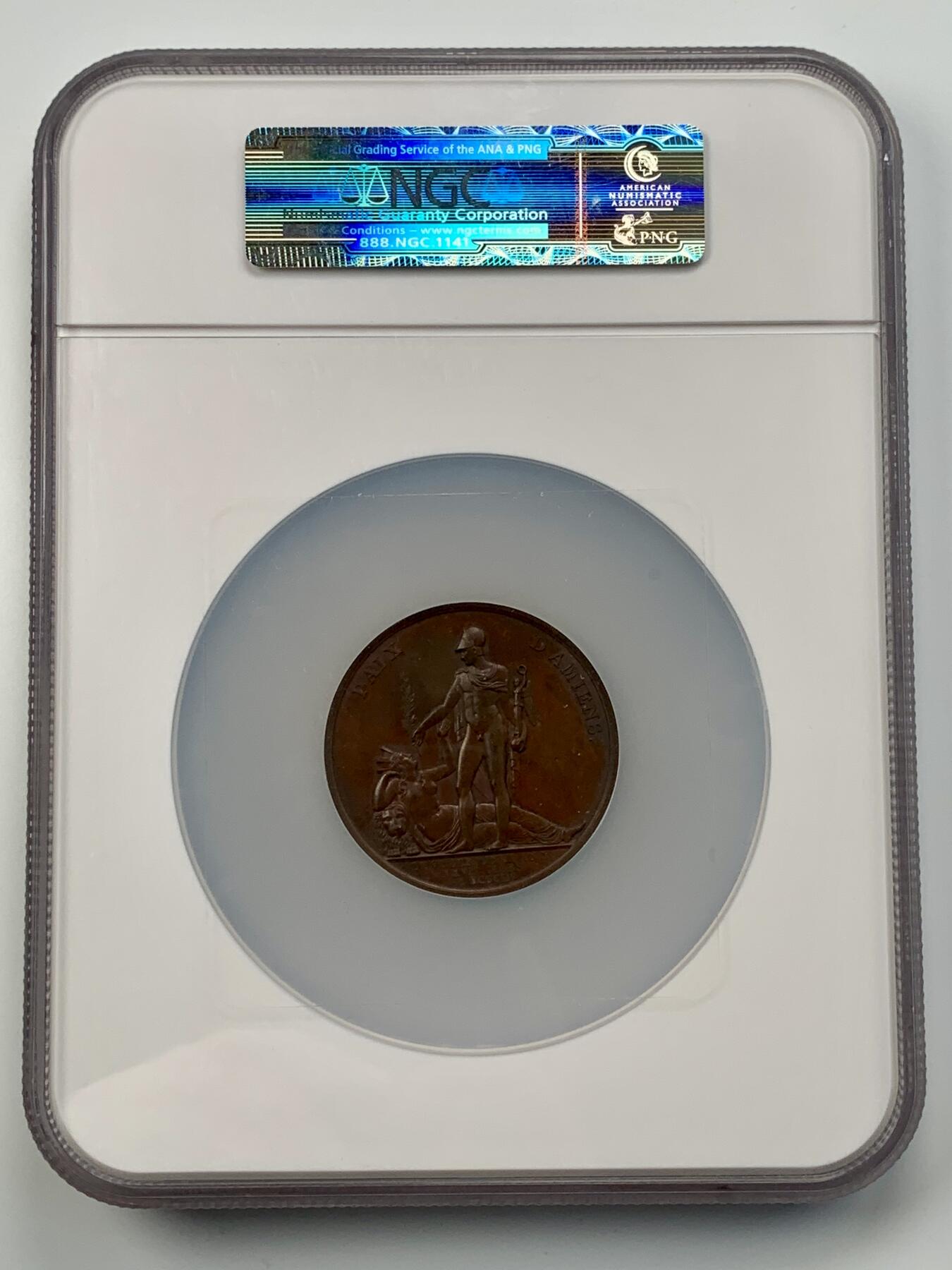 掌中浮雕-藏着的欧洲第055场 NGC MS63 : 1802年法国拿破仑一世亚眠条约纪念大铜章，49mm