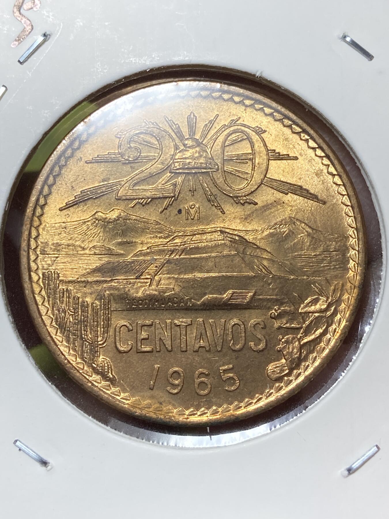 2026年第三十六场(总第二百零五场）外国精品纸夹币场(免佣金) 原光好品–墨西哥🇲🇽1965年20分(第二版金字塔20分，立体鹰短仙人掌短尾蛇)