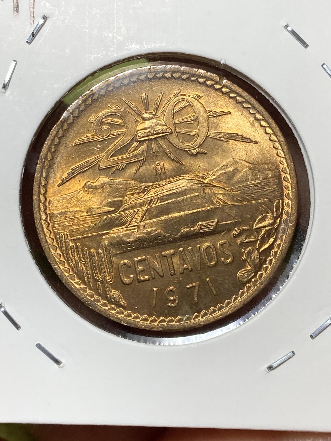 2026年第三十六场(总第二百零五场）外国精品纸夹币场(免佣金) 原光好品–墨西哥🇲🇽1971年20分(第二版金字塔20分，关门年，立体鹰短仙人掌短尾蛇)