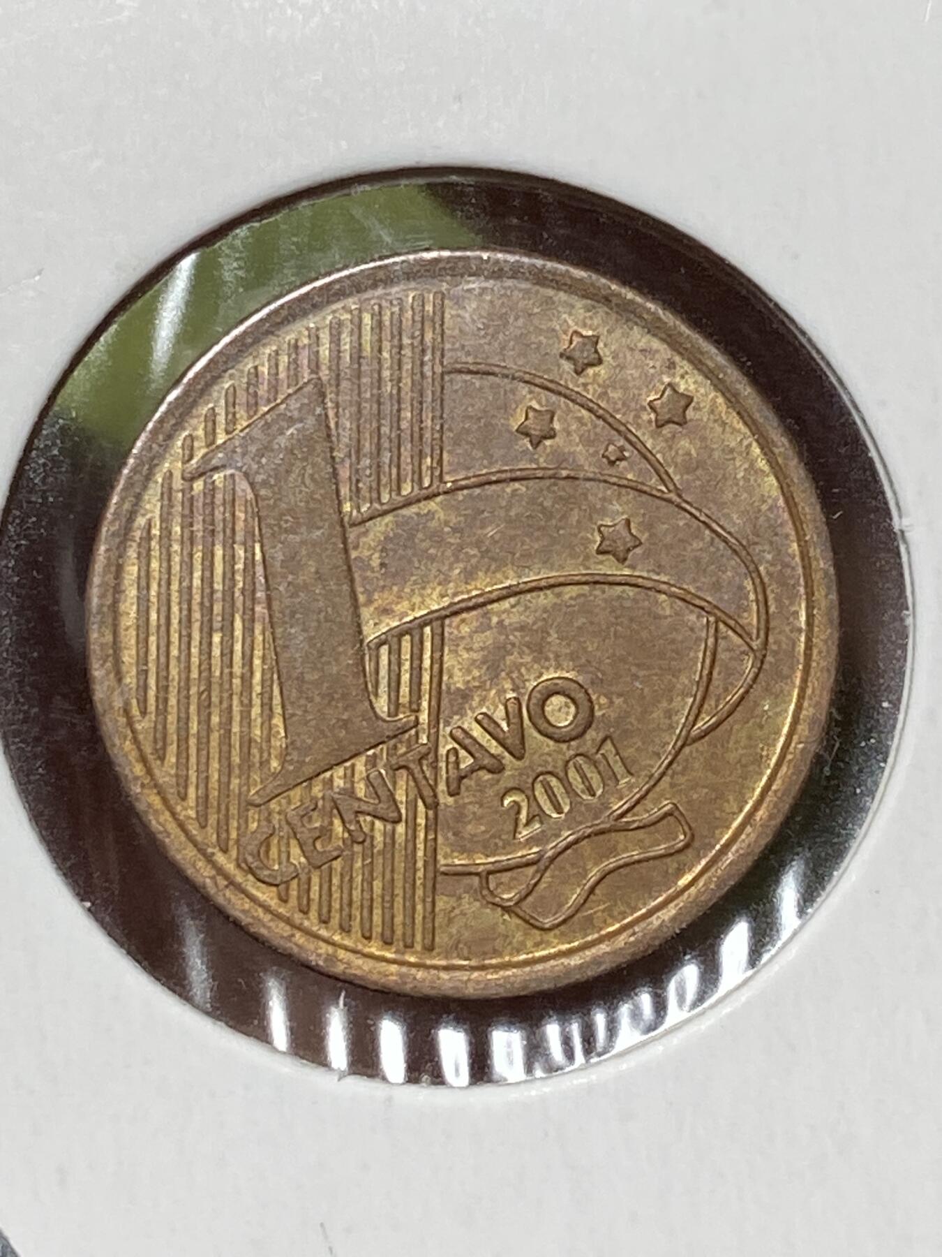 2026年第三十六场(总第二百零五场）外国精品纸夹币场(免佣金) 巴西🇧🇷2001年1分(第一版，面值字母T全部在斜线内)