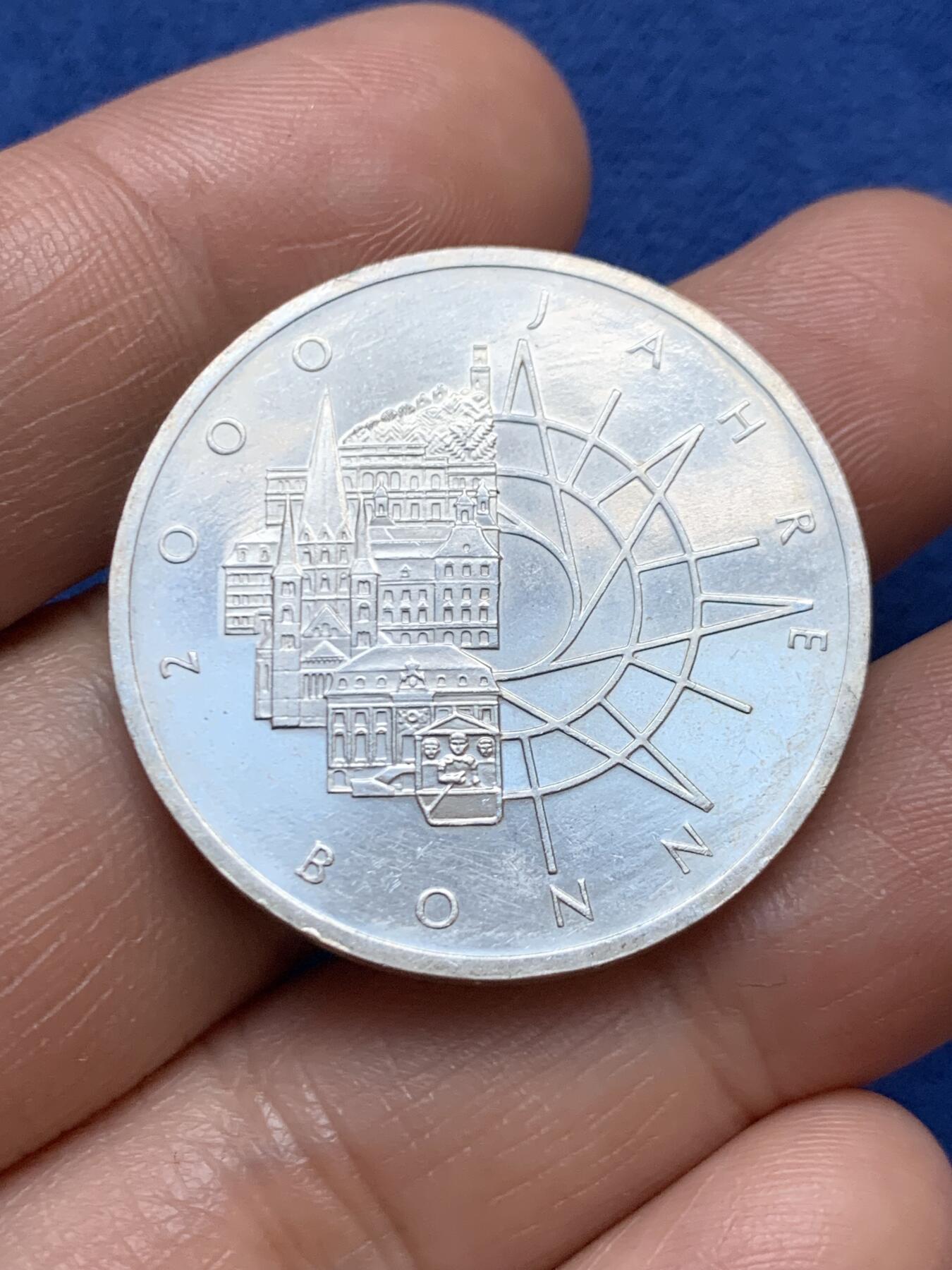 《竞宝斋》第471场 周日，周一，周二 3场连拍 （全场包邮）欢迎送拍 德国1989年波恩市2000周年纪念10马克银币 625银 15.4克