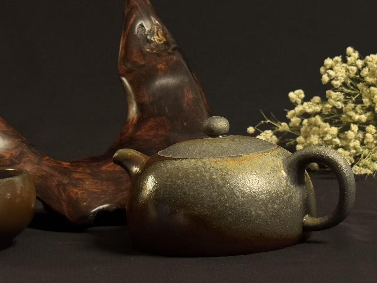 零元拍：原矿紫砂壶柴烧半月+柴烧主人杯（250CC左右）