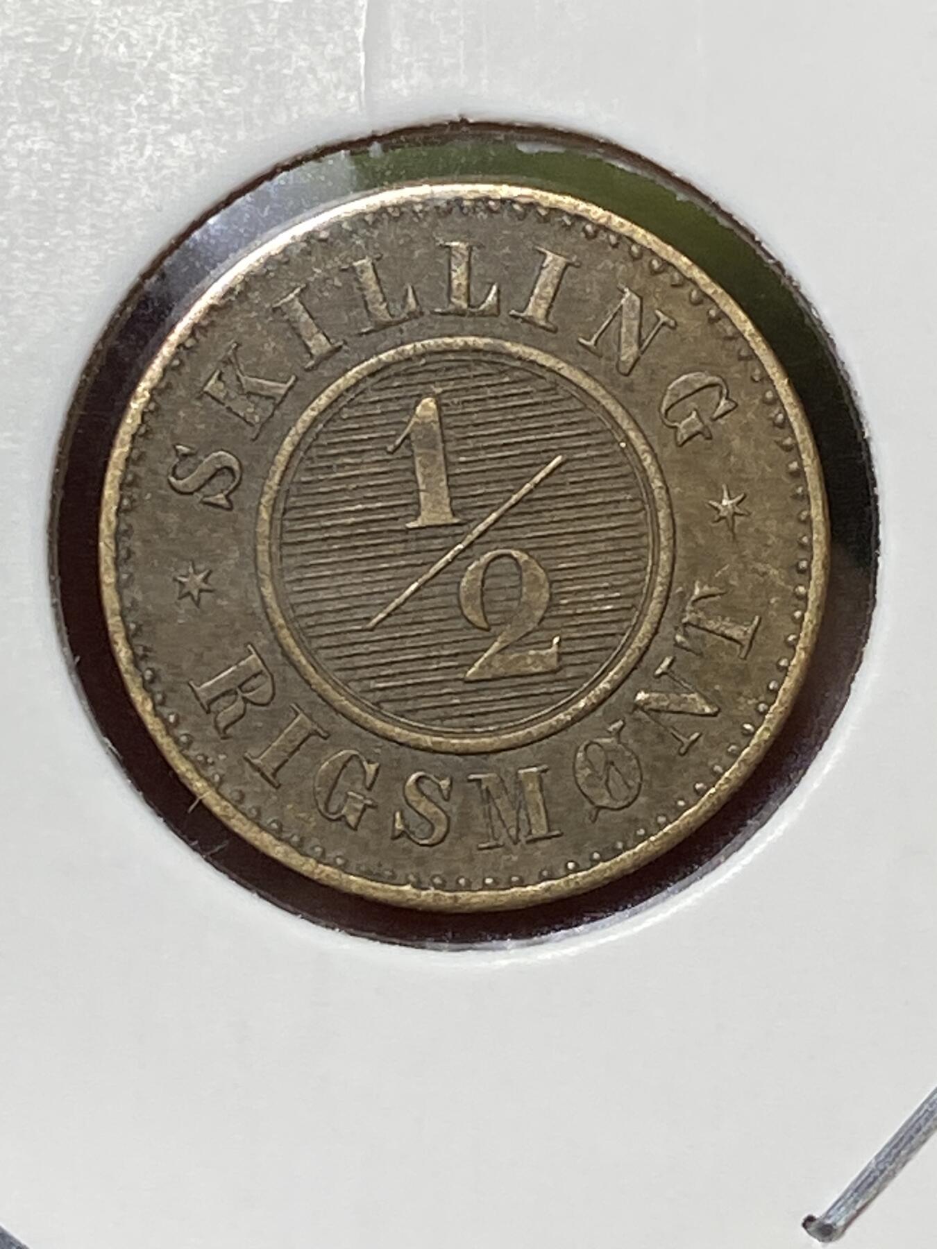 2026年第三十六场(总第二百零五场）外国精品纸夹币场(免佣金) 丹麦王国🇩🇰1868单年份1/2国家货币斯基林(克里斯蒂安九世时期，c版皇冠标哥本哈根造)