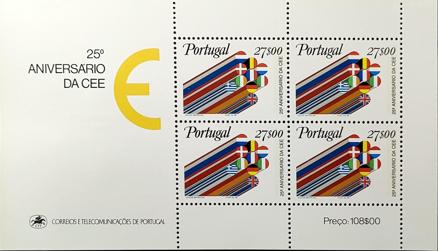 ↓君缘收藏762期☞钱币邮品↓无佣金、可寄存、满30元包邮  葡萄牙邮票，1982年欧洲经济共同体(CEE)成立25周年纪念邮票小版张