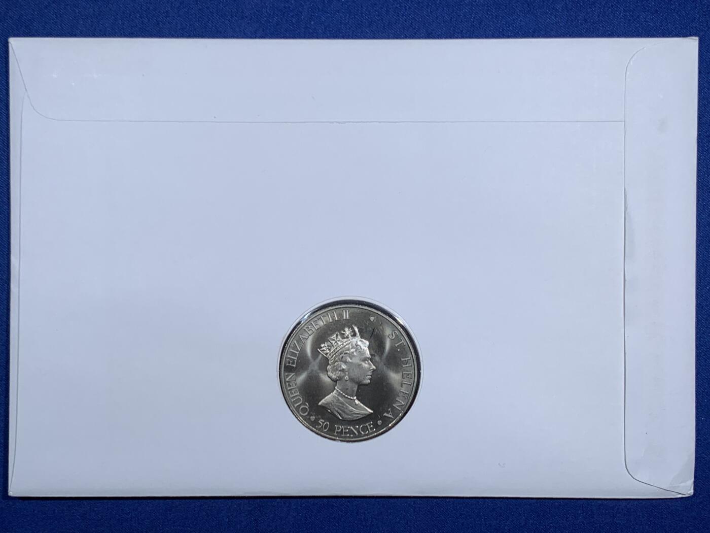 《竞宝斋》第471场 周日，周一，周二 3场连拍 （全场包邮）欢迎送拍 英属圣赫勒拿2000年女王母亲100周岁50便士纪念币，邮币首日封编号0940