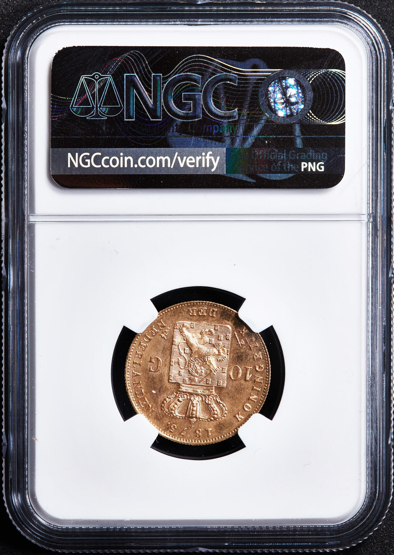 【俄甄集藏】2026年(049)03-18星期三 晚 19:30 全场包邮 荷兰1875年威廉三世10盾金币，NGC MS62，重6.729克，900金，原光品相