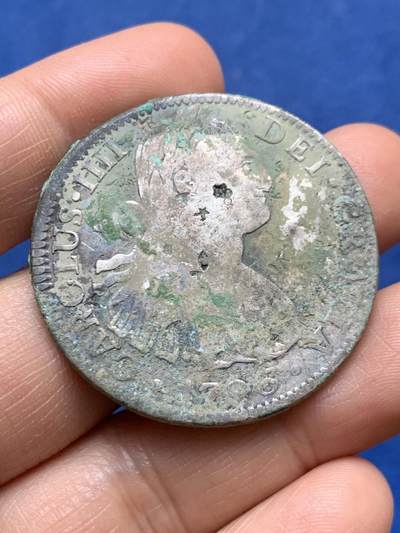 《竞宝斋》第471场 周日，周一，周二 3场连拍 （全场包邮）欢迎送拍 - 西属墨西哥 1796年 卡四双柱8r大银币 表面绿锈 老道氧化状态