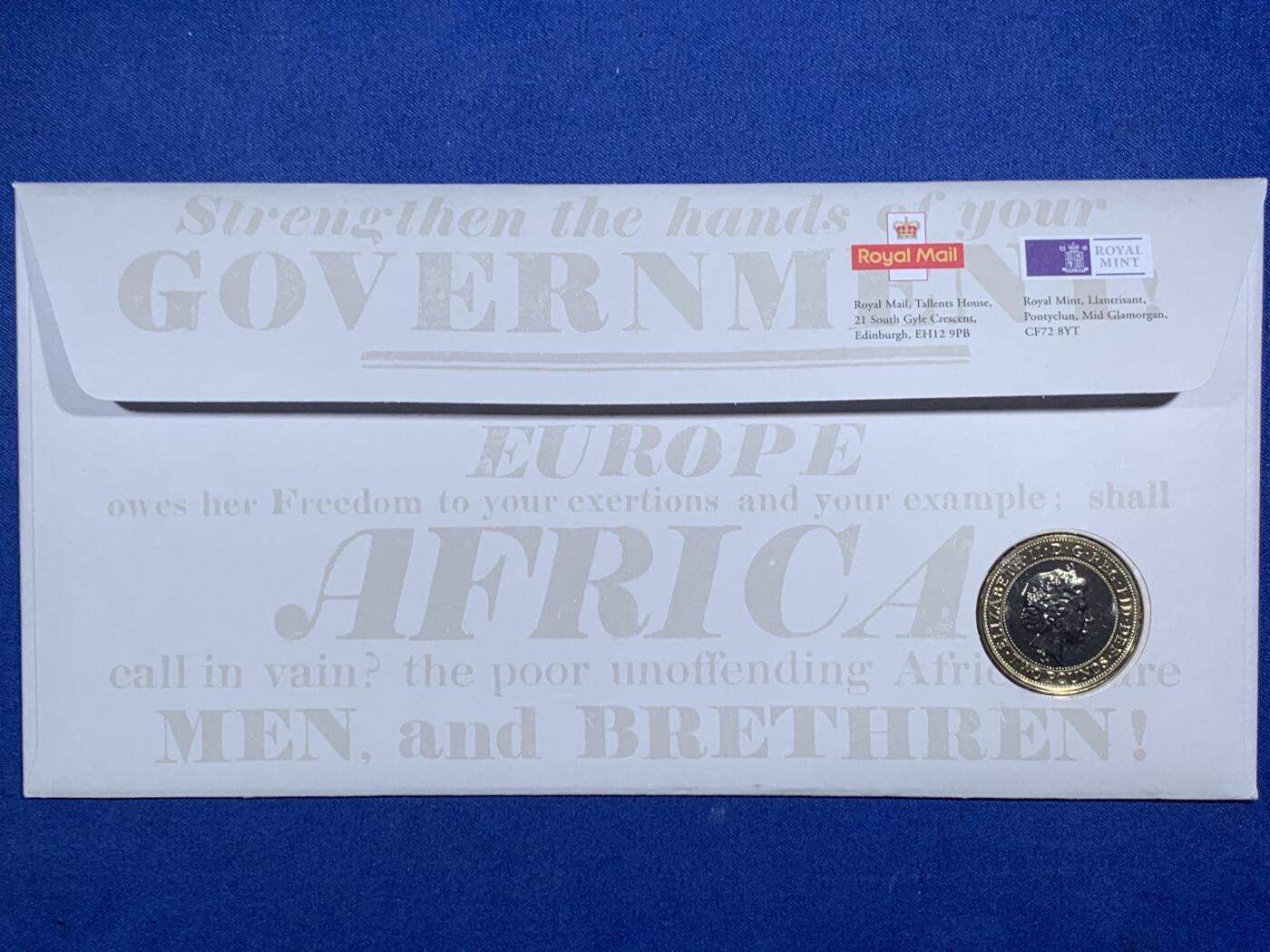 《竞宝斋》第471场 周日，周一，周二 3场连拍 （全场包邮）欢迎送拍 英国2007年废奴运动200周年2英镑双色纪念币，邮币封