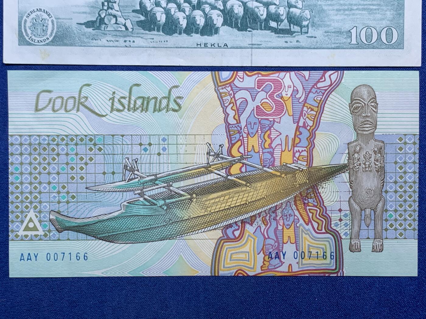 《竞宝斋》第471场 周日，周一，周二 3场连拍 （全场包邮）欢迎送拍 三张一组 英属东加勒比、库克群岛、冰岛纸币