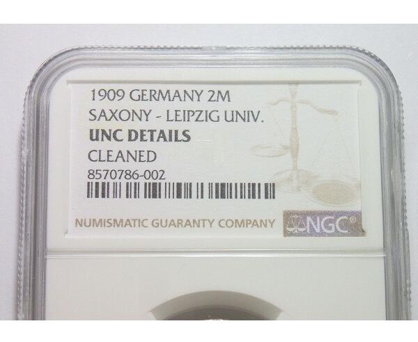 【银】NGC UNC 德国萨克森1909年 莱比锡大学2马克银币 五彩初铸原光