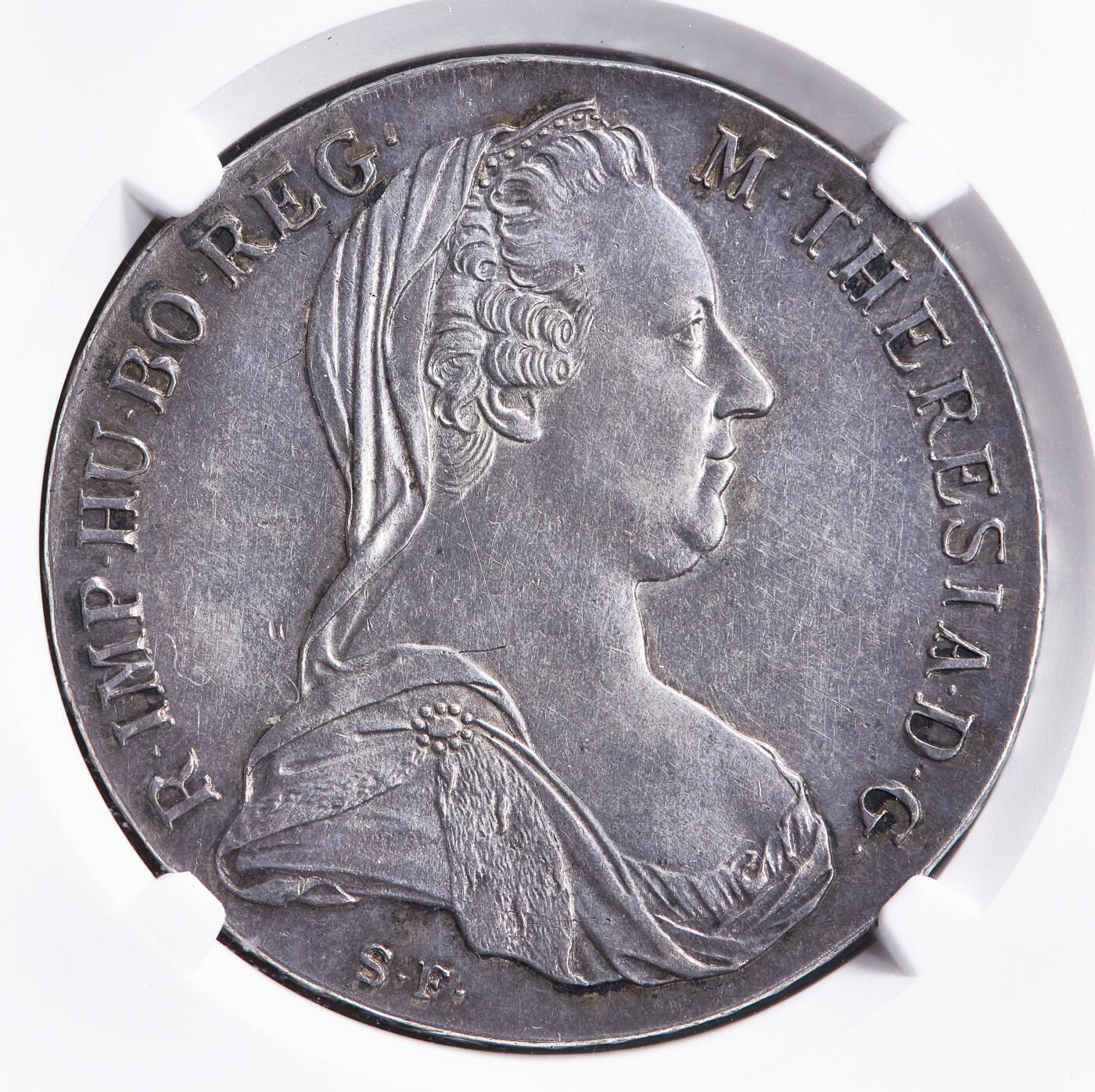 【俄甄集藏】2026年(049)03-18星期三 晚 19:30 全场包邮 奥地利1800-1830年铸造玛利亚·特蕾莎头像1泰勒大奶妈银币，NGC AUD，难得的19世纪初期后铸版，酱彩包浆，底板凝霜，疑似错杀