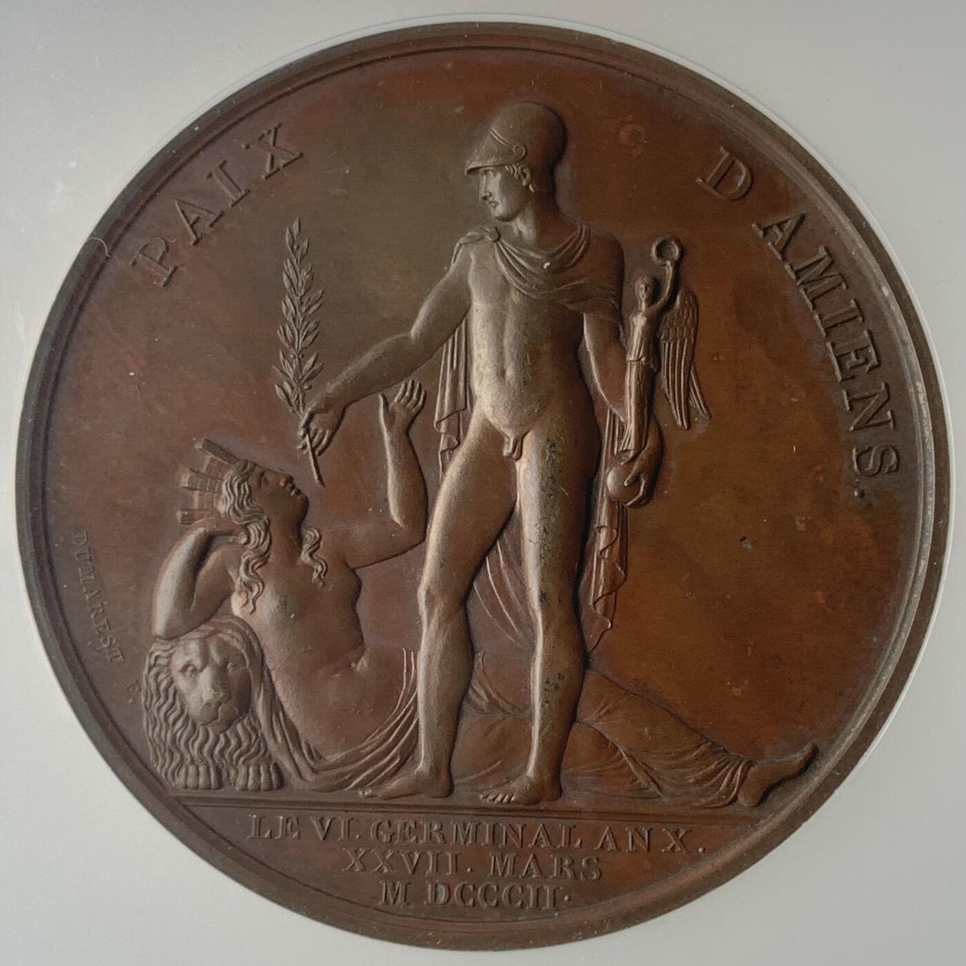 掌中浮雕-藏着的欧洲第055场 NGC MS63 : 1802年法国拿破仑一世亚眠条约纪念大铜章，49mm