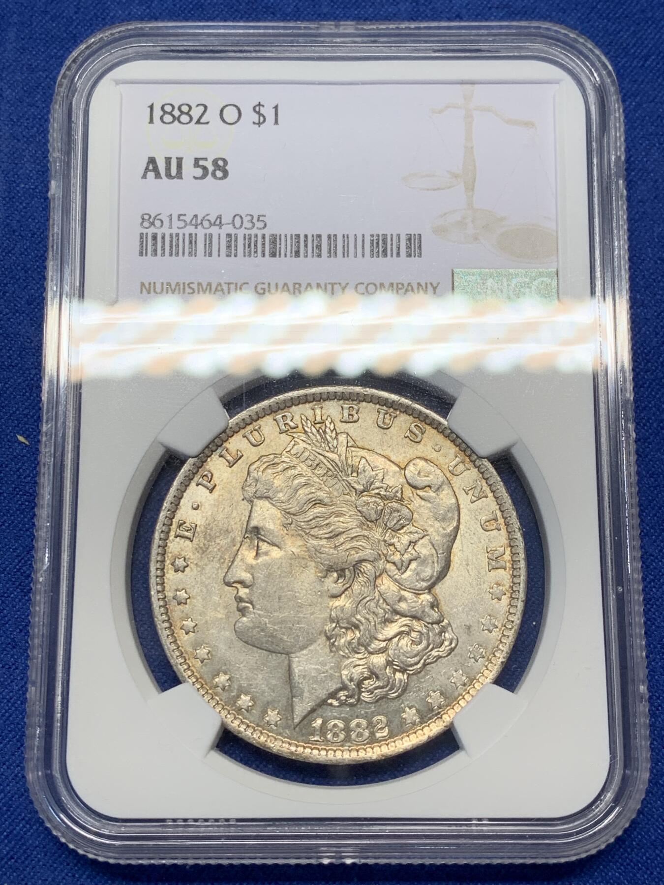 《竞宝斋》第471场 周日，周一，周二 3场连拍 （全场包邮）欢迎送拍 NGC AU58 美国1882年摩根1美元银币