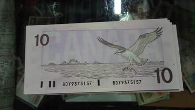 【陆续更新】世界钱币～微拍第240期暨2026年第21期  部分尾货整理陆续低价起拍清仓 - 1989年加拿大10元 纸币全新绝品尾号157（近一刀基本卖完，最后这期的7张多一张都没有了）