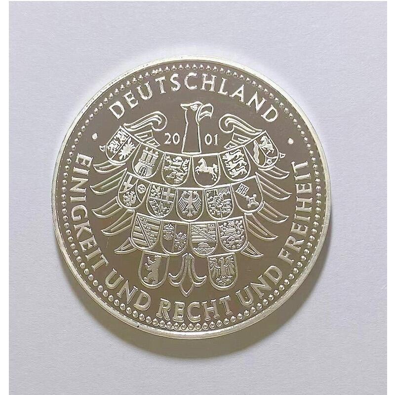 德国2001年 国父阿登纳+鹰徽州徽 高浮雕精制大镀银章 40MM