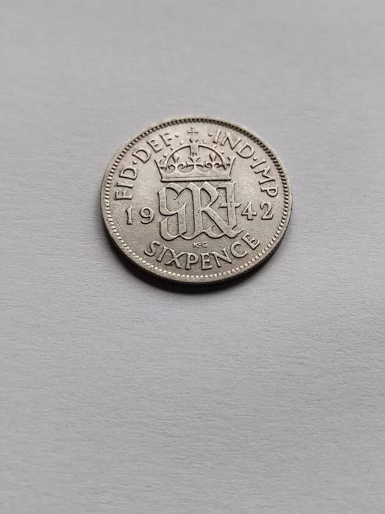 英国🇬🇧1942年6便士银币(乔治六世第一版，500银)
