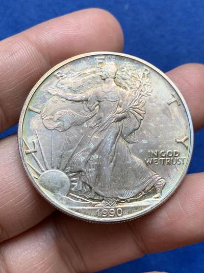 《竞宝斋》第471场 周日，周一，周二 3场连拍 （全场包邮）欢迎送拍 - 美国1990年行走女神投资1盎司银币，五彩包浆